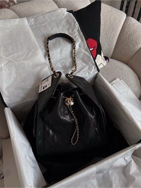 CHANEL 25 Black Caviar Double MEDIUM Shoulder Bag with Gold Hardware
